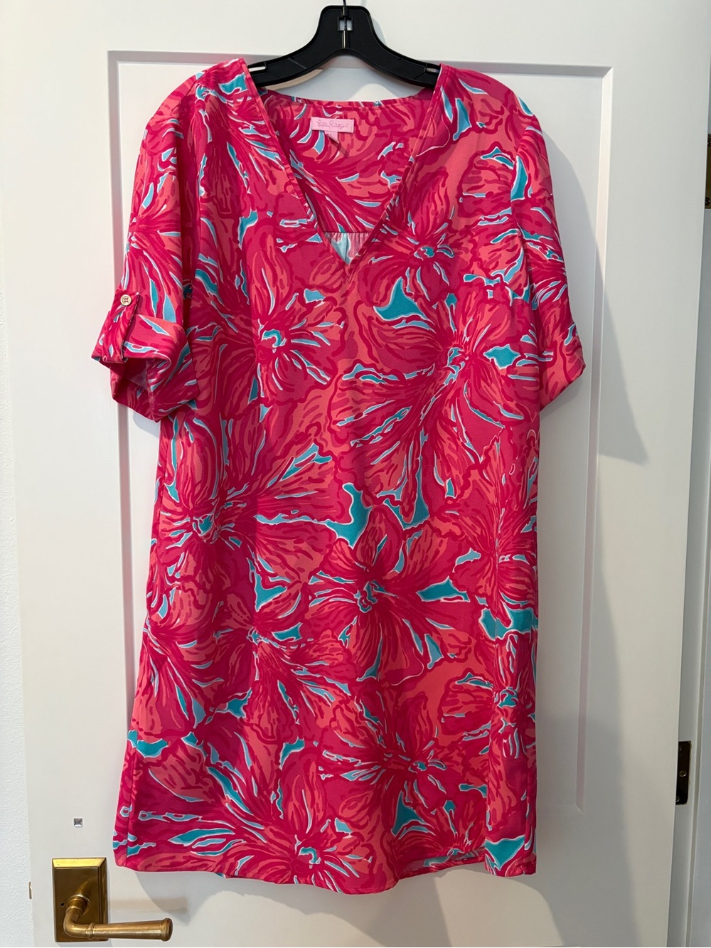 Lilly Pulitzer Pink Floral Mini Dress with Teal Accents
